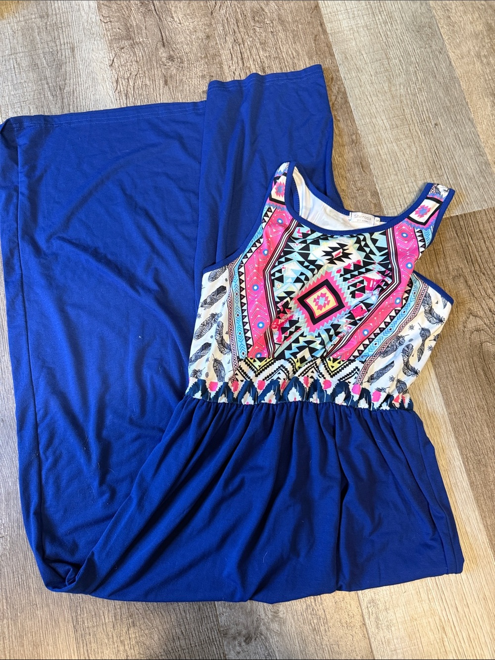 Blue Maxi Dress with Bright Aztec Print